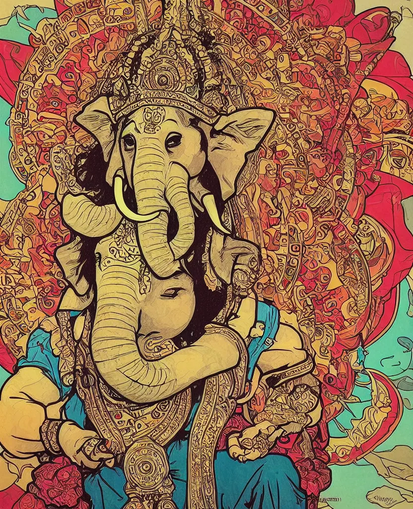 Image similar to ganesha portrait illustration, pop art, splash painting, art by geof darrow, ashley wood, alphonse mucha, makoto shinkai