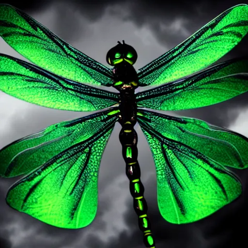 Prompt: dragonfly recording a new music, dark fantasy, electronic music, rave, HD, strong contrast