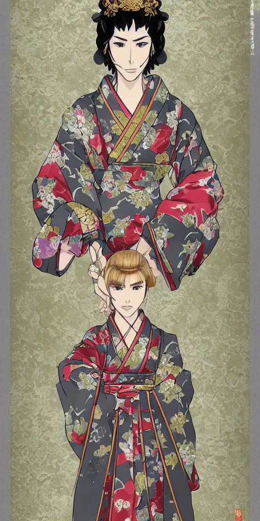 Image similar to cersei lannister japanese ukyo style, she is wearing a kimono, rice paper