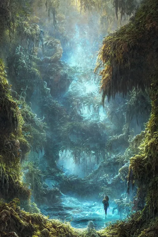 Prompt: a pirateship wreck in a crystal gorge, river running thru the middle, by tomasz alen kopera and Justin Gerard.