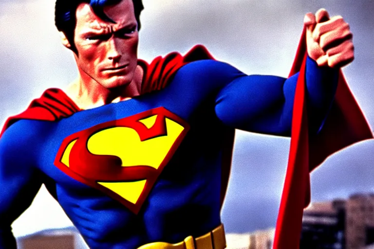 Image similar to clint eastwood as superman in the 1 9 8 0's, superhero film, hyperrealistic, detailed, smooth, sharp focus