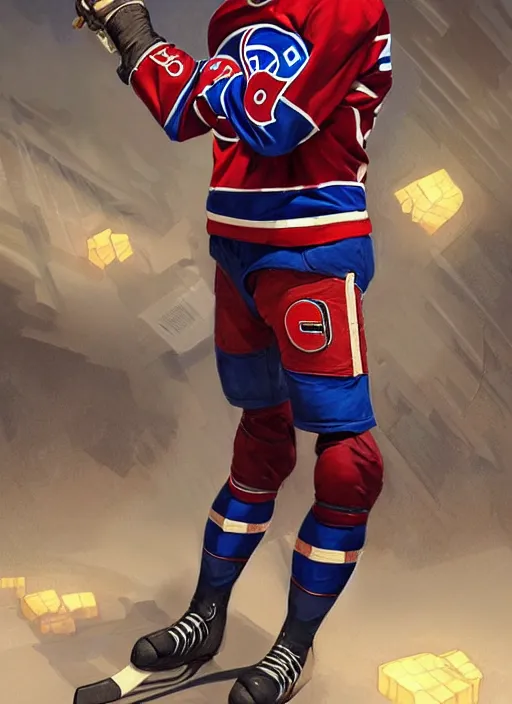 Image similar to ultra realistic illustration, handsome habs player. intricate, sainte flanelle suit, highly detailed, digital painting, artstation, concept art, smooth, sharp focus, illustration, art by artgerm and greg rutkowski and alphonse mucha and wlop