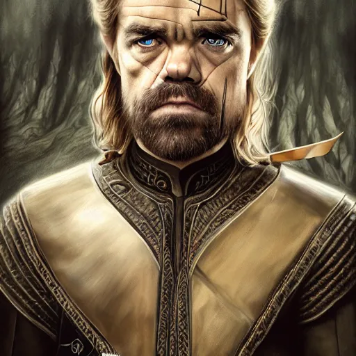 Image similar to peter dinklage as legolas ( pointed ears ), digital painting, extremely detailed, 4 k, intricate, brush strokes, mark arian, artgerm, bastien lecouffe - deharme