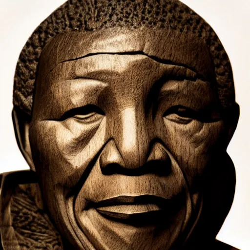 Prompt: intricate mandela carved from wood, photograph, studio lighting