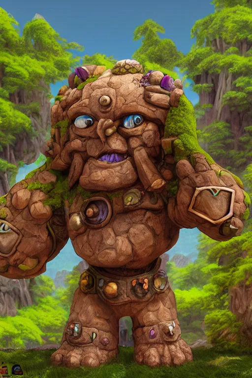 Image similar to zelda fantasy art giant golem troll wood rock greeble gemstone, global illumination ray tracing hdr fanart arstation by sung choi and eric pfeiffer and gabriel garza and casper konefal bastion forged hardmesh lisa frank zbrush central