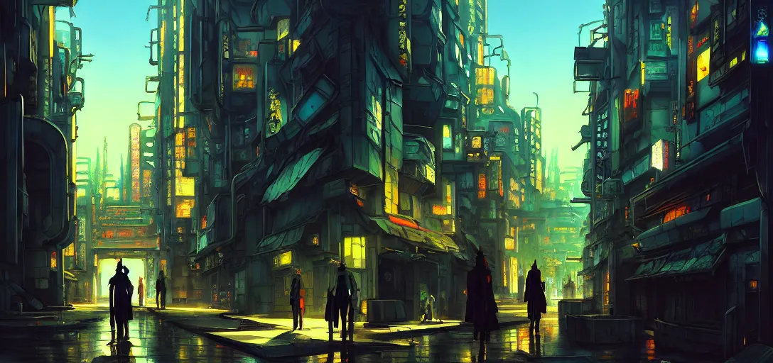 Prompt: baroque oil painting of anime key visual environment concept art of a cyberpunk city, brutalist, dark fantasy, rule of thirds, digital cel shading, fake hidden detail, trending on pixiv fanbox, acrylic palette knife and brush, style of makoto shinkai studio ghibli jamie wyeth james gilleard greg rutkowski
