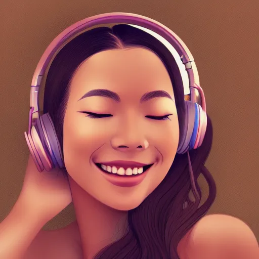 Image similar to an illustration of a beautiful woman listening to music and smiling by Dao Trong Le, highly detailed, digital art, trending on artstation