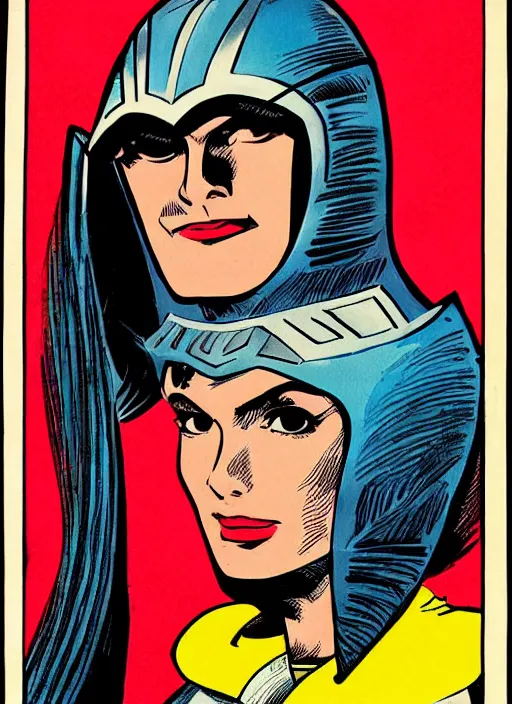 Image similar to head and shoulders portrait of a female knight. well composed, clean elegant painting, beautiful detailed face. comic book art by steve ditko and jack kirby