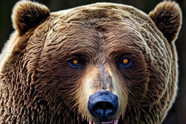 Image similar to wildlife photography of a grizzly bear with the face of an owl by Emmanuel Lubezki