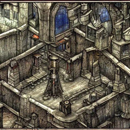 Prompt: planescape: torment art style city concept