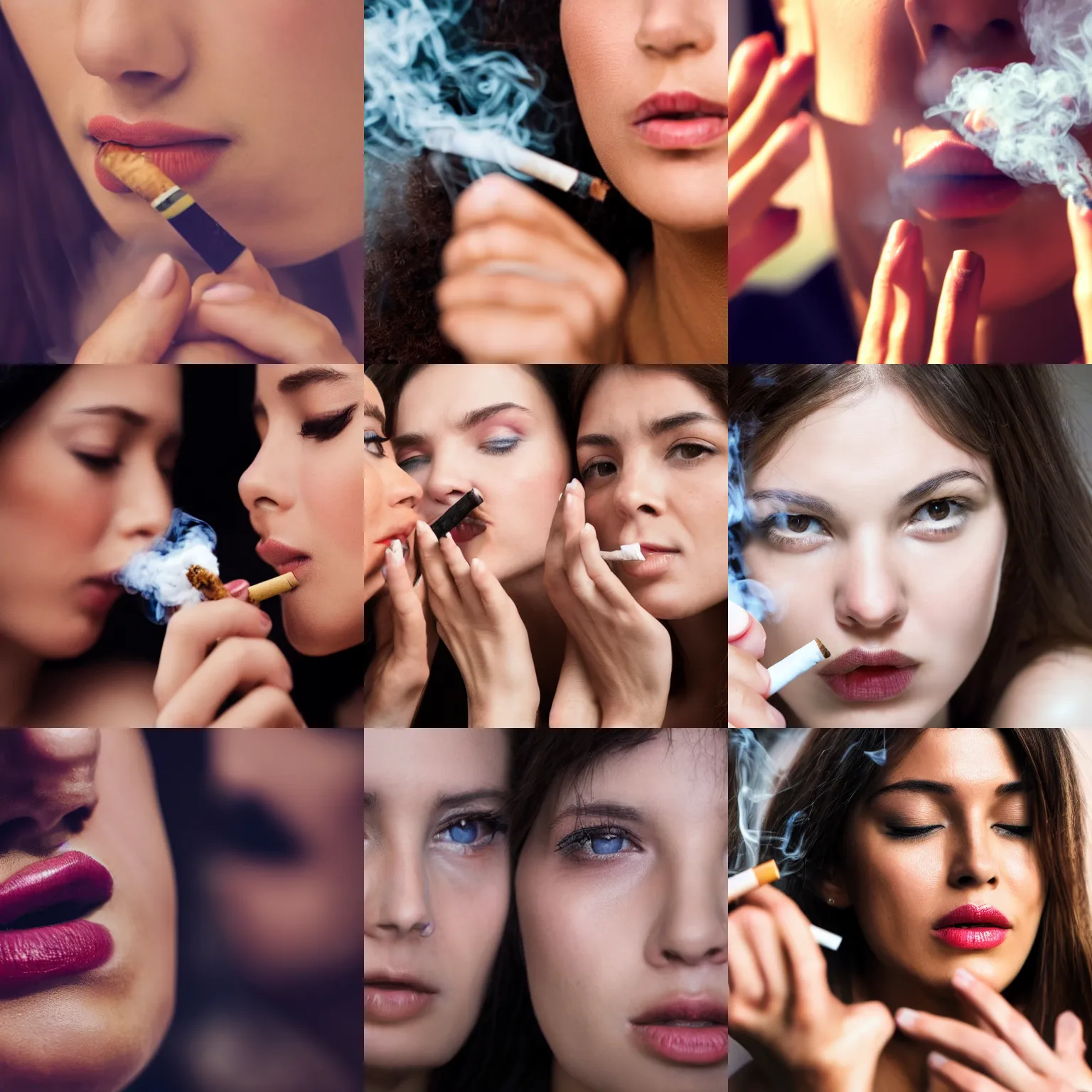 Prompt: close-up photo of Smoking women, 4k