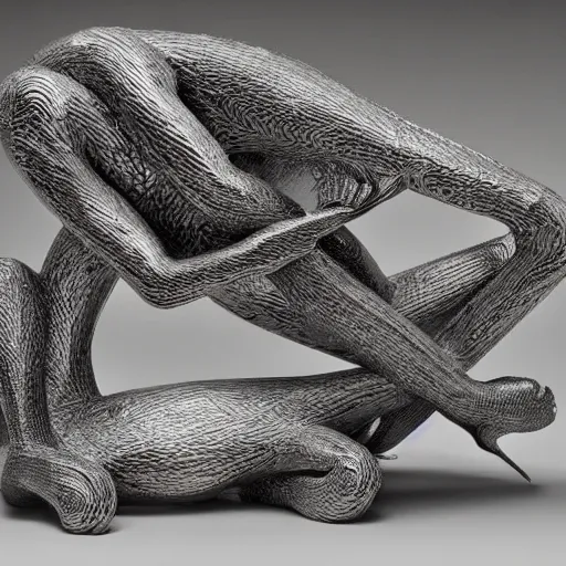 Image similar to cognitive optical illusion in the style of h.r. giger, sculpture, metal