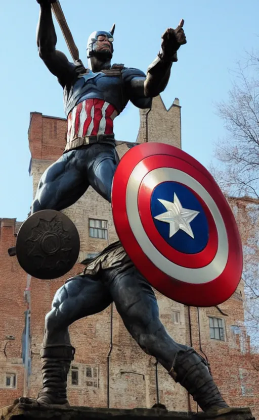 Prompt: Statue of viking Captain America