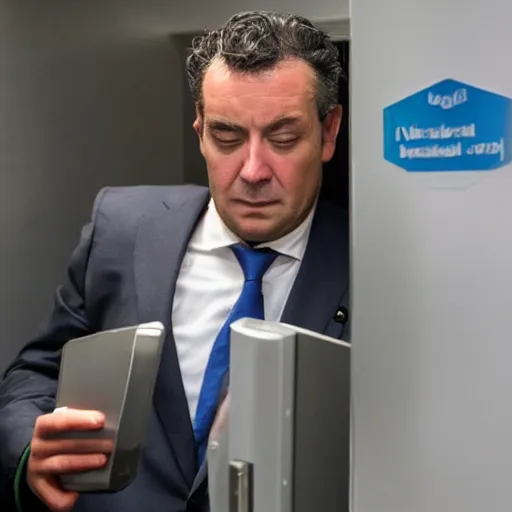 Image similar to gerald darmanin is searching his dignity in the toilets