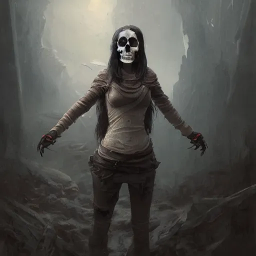 Prompt: portrait of an woman with a skull face, Matte painting , detailed painting, greg rutkowski