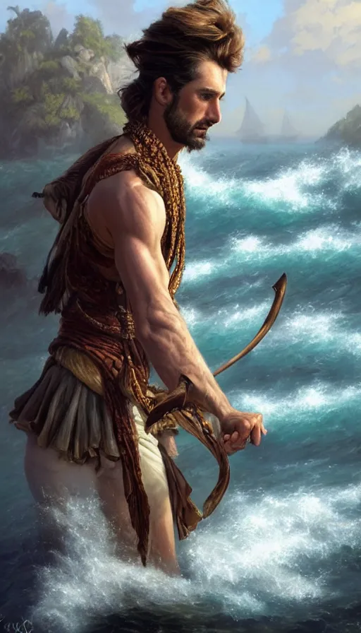 Image similar to elegant corsaire captain, stern look, late xix century commodore vest, full body portrait xix immpresionist paint, wild ocean background, highly detailed, digital painting, artstation, concept art, sharp focus, illustration, art by Artgerm, Grafit Studio, and Greg Rutkowski, Craig Mullins, Stanley Artgerm Lau, WLOP, Ross tran, James Jean, Andrei Riabovitchev, Marc Simonetti, magic the gathering, trending on ArtStation, digital art - W 640