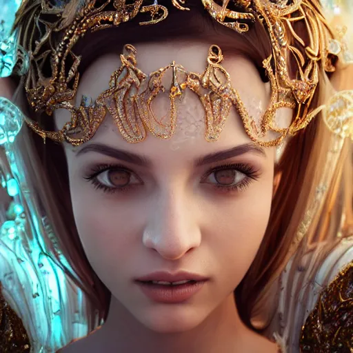 Image similar to portrait of fairy princess, glowing, ornate and intricate jewelry, jaw dropping beauty, glowing background lighting, white accent lighting, hyper detailed, fairy tale, 4 k octane render