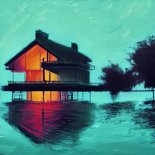 Prompt: a house on the lake, cinematic, by alena aenami