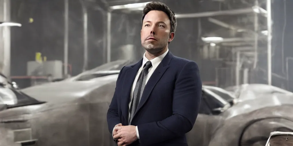 Prompt: Ben Affleck as Elon Musk in 'Elon: The Real Story' (2023), movie still frame