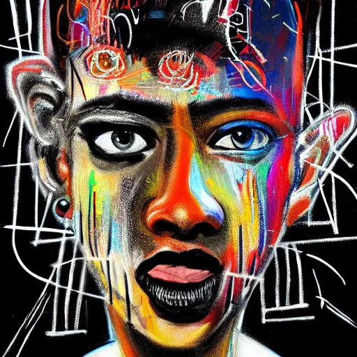 Prompt: a sketch drawing, ultra detailed, inspired, harmonical, different, magic, universe, beautiful woman, surreal city, in style of jean - michel basquiat, trending on artstation