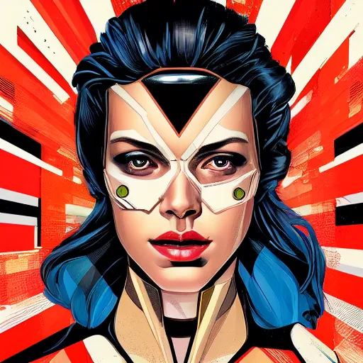 Image similar to portrait of a female android, by MARVEL comics and Sandra Chevrier