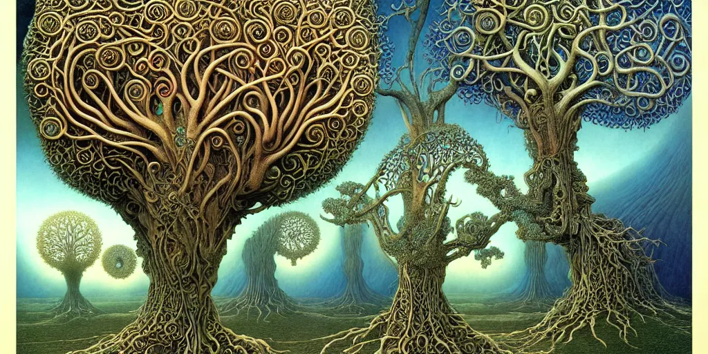 Image similar to tree of life by roger dean and andrew ferez, art forms of nature by ernst haeckel, divine chaos engine, symbolist, visionary, art nouveau, botanical fractal structures, organic, detailed, realistic, surreality