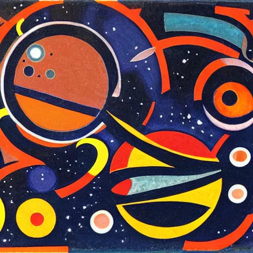 Prompt: Liminal space in outer space by Jamini Roy