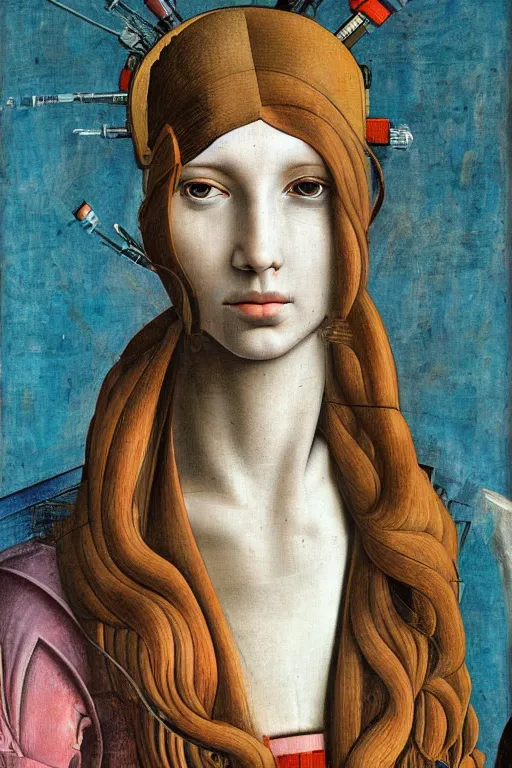 Image similar to a close - up portrait of a cyberpunk cyborg girl, by sandro botticelli, rule of thirds