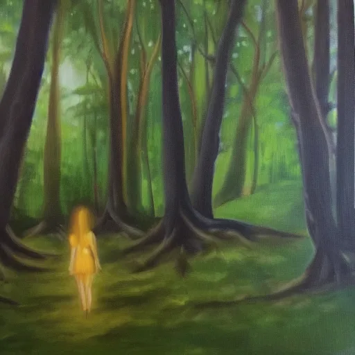 Image similar to Wanderer in the dark forest, oil on canvas