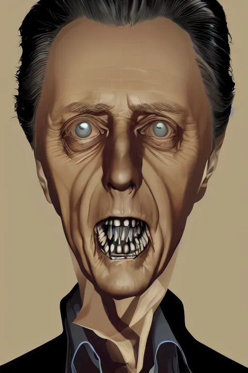 Image similar to christopher walken in sleepy hollow, full body, big two toned eyes, teeth gritted, horror, intricate details, cinematic, epic, realistic, anatomy, tomer hanuka, uplight, artstation, photorealistic, scary