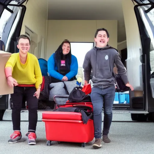 Image similar to 5 young people with downsyndrome moving house