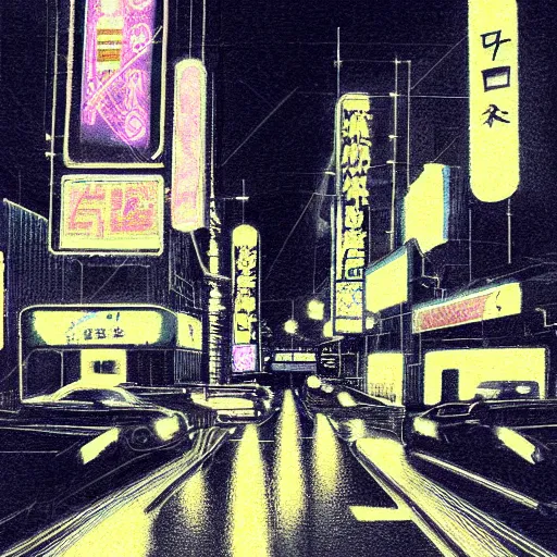 Image similar to neon noir night scene by arai yoshimune