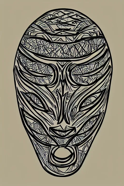 Image similar to single line sketch of elaborate tribal mask, scribble sketch, small details