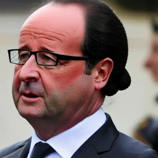 Prompt: François Hollande with dreadlocks, lots of dreadlocks on the head, short dreadlocks with beads