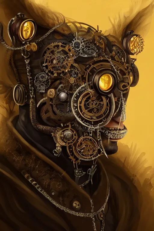 Image similar to a portrait of the steampunk king, yellow eyes, high - contrast, intricate, elegant, highly detailed, digital painting, artstation, concept art, smooth, sharp focus, illustration