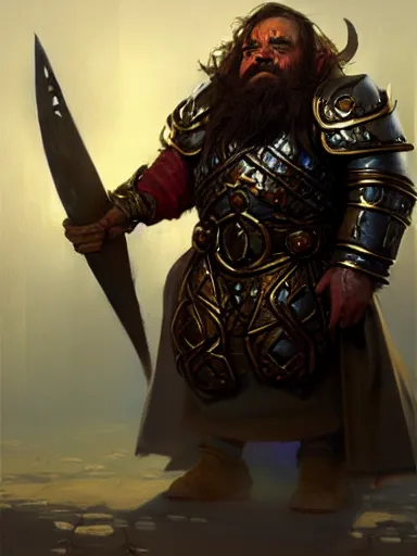 Prompt: a dwarf cleric dnd character, ornamented armor, oil painting, Tooth Wu, Greg Rutkowski, Edgar Maxence and Ross Tran, RPG portrait, dynamic lighting, fantasy art, High contrast, depth of field