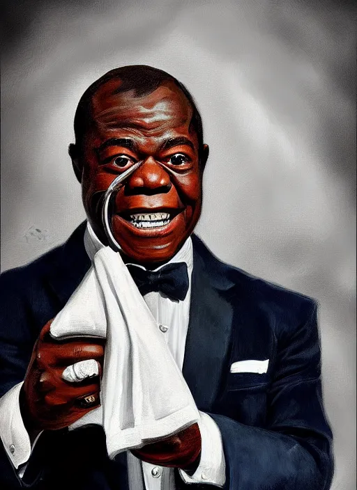 Image similar to a portrait of louis armstrong holding a white handkerchief, by samuel adoquei, dramatic lighting, highly detailed digital painting