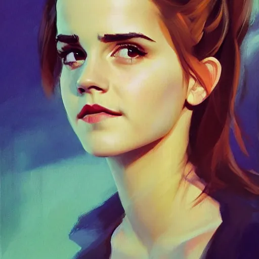 Prompt: Greg Manchess portrait painting of emma watson as Overwatch character, medium shot, asymmetrical, profile picture, Organic Painting, sunny day, Matte Painting, bold shapes, hard edges, street art, trending on artstation, by Huang Guangjian and Gil Elvgren and Sachin Teng