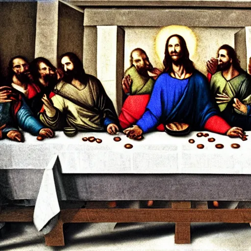 Image similar to jeff bezos is judas at the last supper, by da vinci