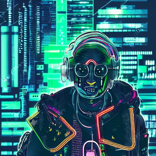 Image similar to cyberpunk character in abstract neon tokyo composition, dark and mysterious, very detailed, very realistic