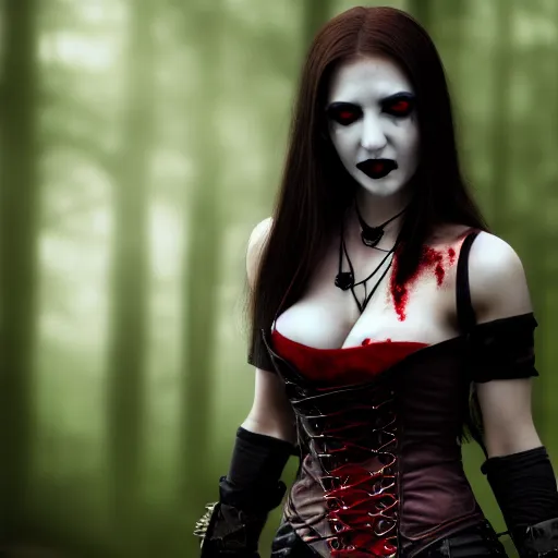 Image similar to photo of a real-life beautiful female vampire warrior, 4k, highly detailed