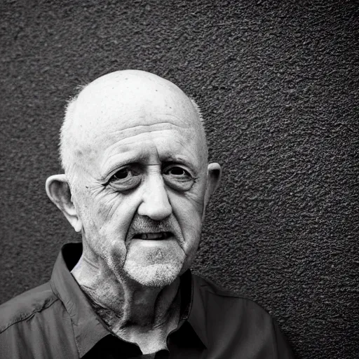 Prompt: Mike Ehrmantraut black and white portrait, XF IQ4, f/1.4, ISO 200, 1/160s, 8K, RAW, unedited, symmetrical balance, in-frame