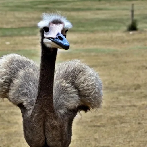 Image similar to an ostrich with muscular human arms.