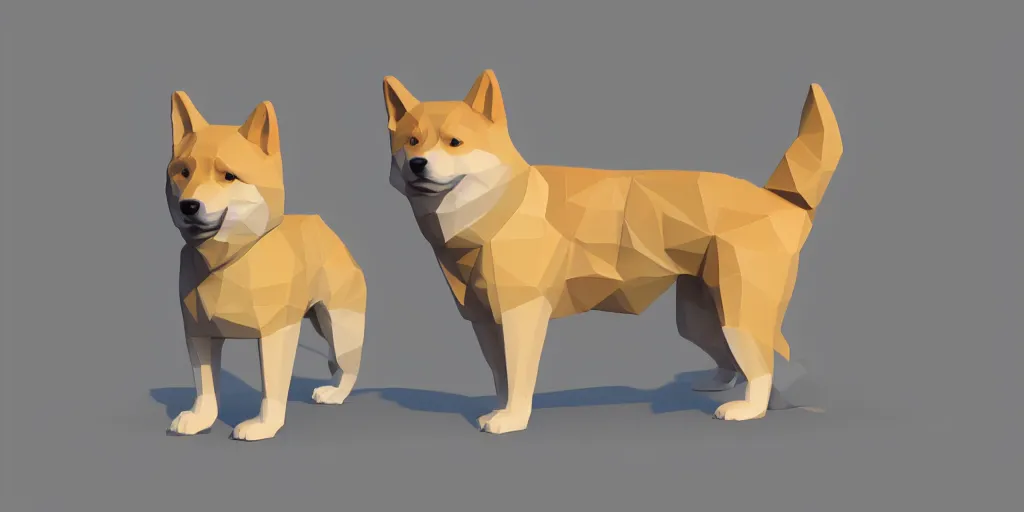 Prompt: concept art of low polygon 3 d render of shiba inu, doge meme