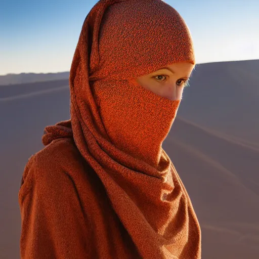 Image similar to female balaclava photography portrait, desert wind