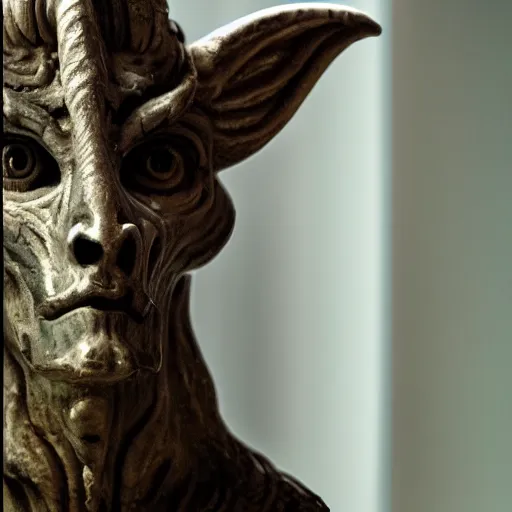 Prompt: baphomet stares behind glass, photograph, uncanny, scary