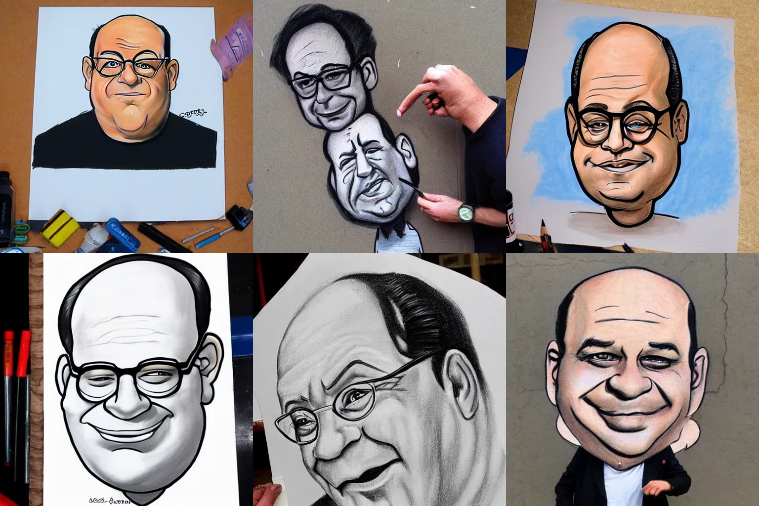 Prompt: street artist caricature drawing of george costanza,