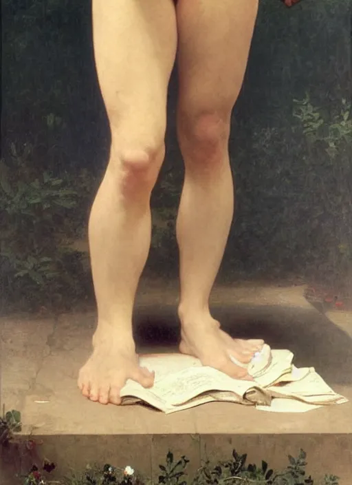 Prompt: Emmanuel Macron In the style of william adolphe bouguereau, Barefoot