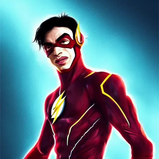 Image similar to ezra miller as flash eat popcorn, light dust, warm lighting, high detailed, artstation