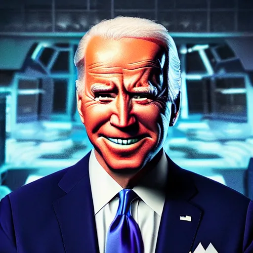Image similar to “Supervillain Joe Biden, UHD, hyperrealistic render, 4k, cyberpunk”